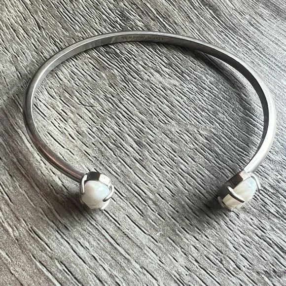 Kendra Scott signed silver Cuff Bracelet with White Stones - Picture 9 of 12